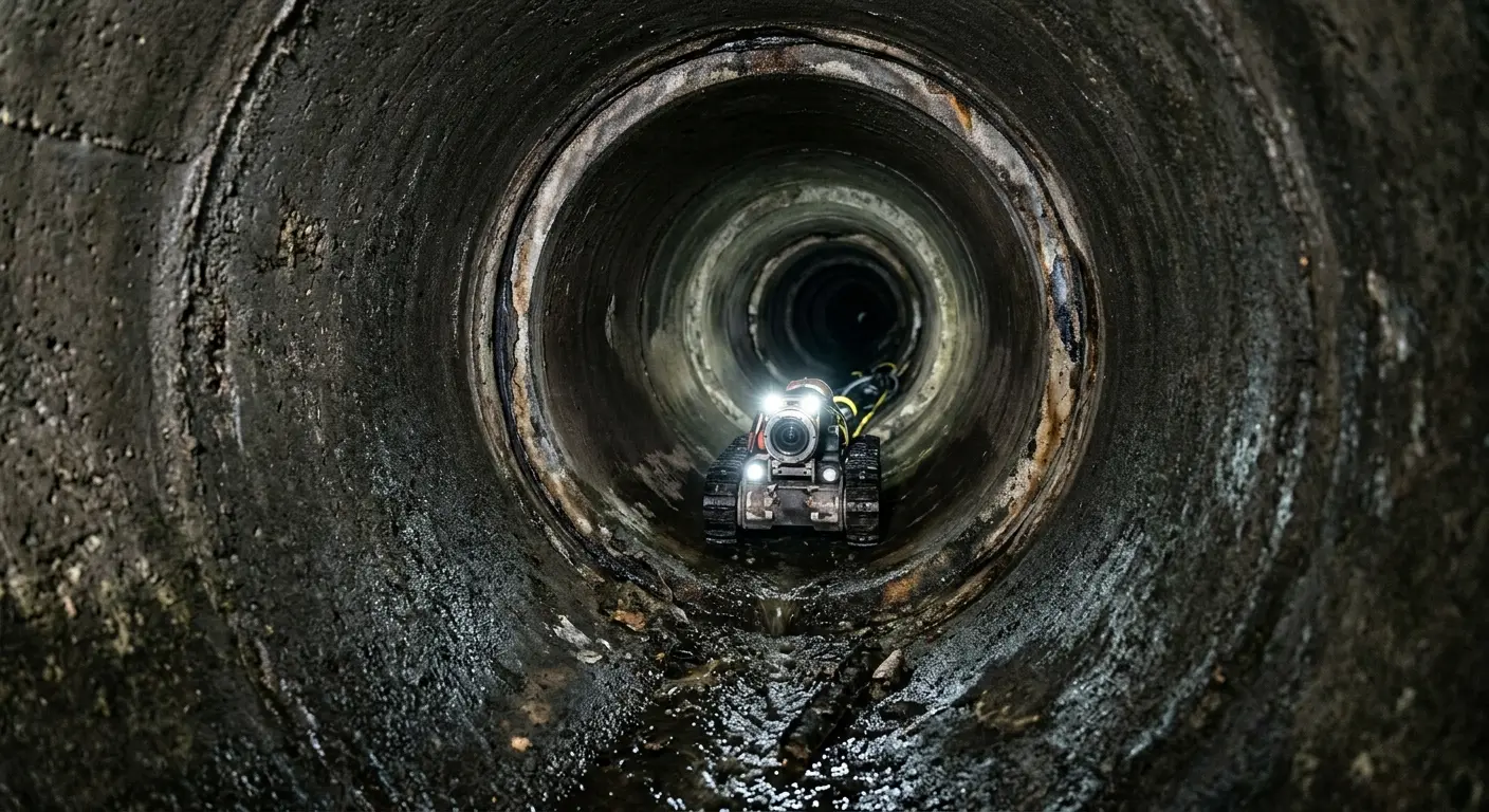 Robotic sewer camera inspecting pipe interior for Sewer Line Repair in Sultan