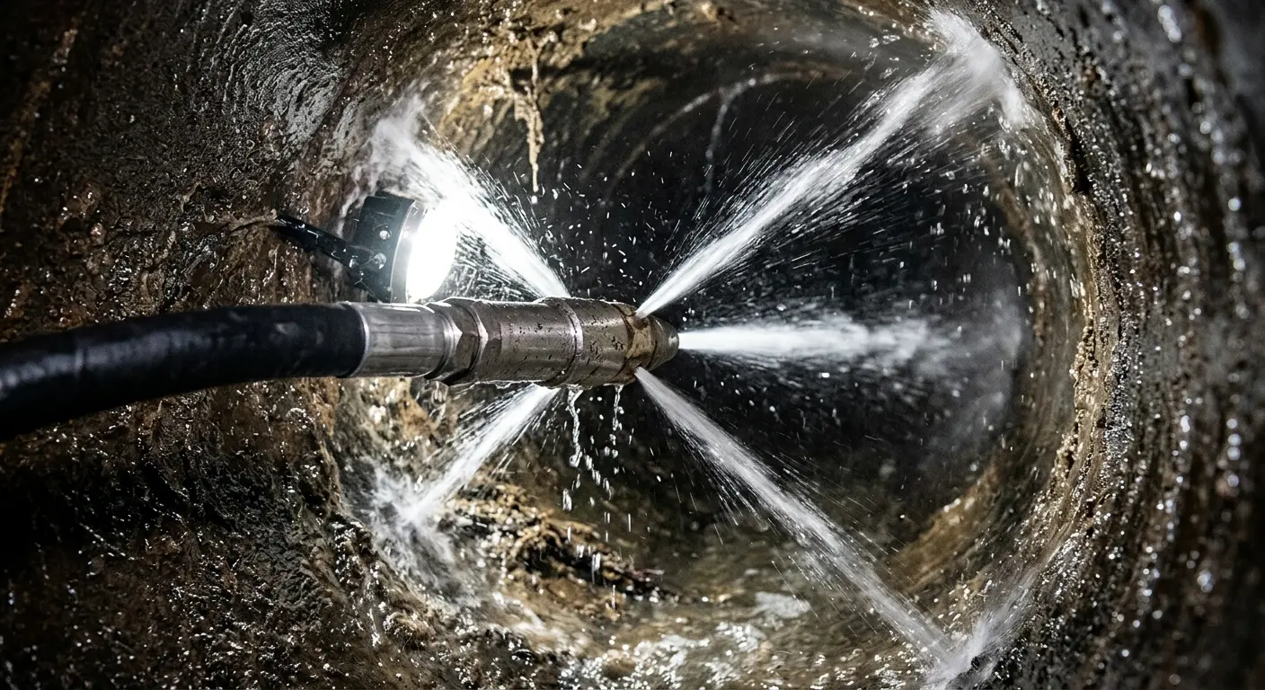 High-pressure hydro jetting nozzle cleaning sewer pipe for Trenchless Sewer Repair in Sultan